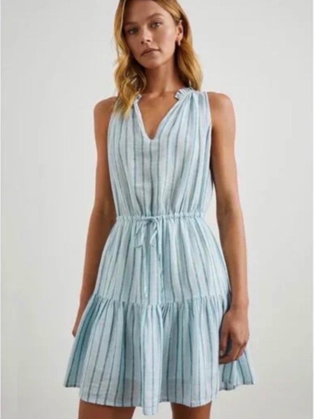 Rails Albany Light Blue & White Striped Sleeveless Tie-Waist Dress Medium